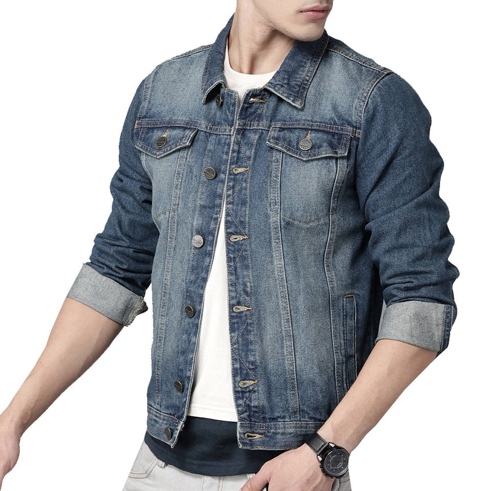 Turn Button Cutter Classic Jeans Trucker Jacket For Men Custom Design Button Front Long ...