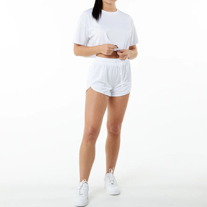 Shorts en tricot blanc taille haute pour femme avec cordon de serrage, taille élastique, coupe ample, style sportif, couleur unie, design respirant - Product Image 5