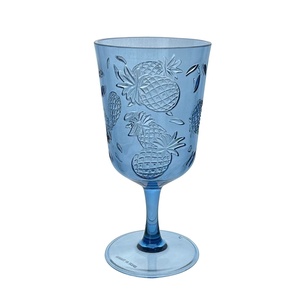 Tropical Pineapple Design Blue Color Plastic <b>Wine</b> Glass <b>Goblet</b> for Party - Product Image 1