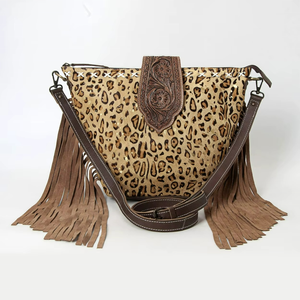 Sac bandoulière en cuir suédé de vache style western, sac à main sculpté à la main avec franges, style cowgirl - Product Image 1
