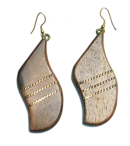 Modern Wood & <b>Brass</b> Leaf Earrings - Handcrafted Teak Wood Drop Earrings with Gold <b>Brass</b> Hoop Minimalist Statement Jewelry - Product Image 5
