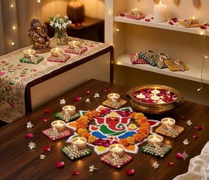 Support décoratif en laiton pour bougie chauffe-plat, motif paon perlé, décoration de table pour le festival Diwali, fait main, écologique, pour la maison - Product Image 2