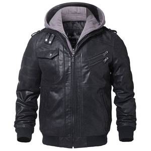 Men's Real Leather <b>Jacket</b> Men Motorcycle Removable Hood Winter Coat Men Warm Genuine Leather <b>Jackets</b> - Product Image 2