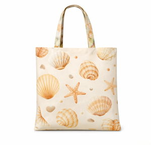 Sac fourre-tout de plage pour femme avec motif coquillages et étoiles de mer, en toile, style minimaliste estival, fermeture éclair, broderie - Product Image 2