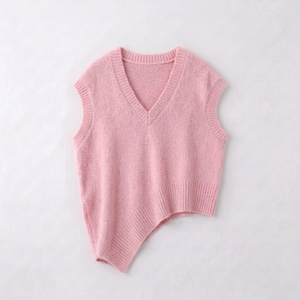 Light Blue customize V Neck Sleeveless Knit <b>Vest</b> Women Asymmetric Hem Solid Casual Tank <b>Top</b> - Product Image 5