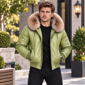 Chaqueta de Aviador de Cuero de Lujo para Hombre con Capucha de Piel de Zorro, Interior a Cuadros, Abrigo de Invierno Premium para Exteriores, Chaqueta de Cuero Hombre - Product Image 6