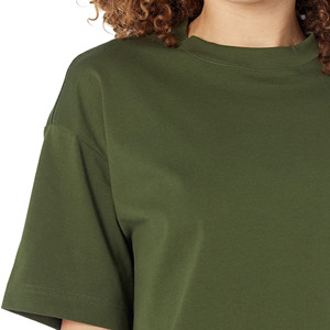 T-shirts décontractés unis à col rond en coton et polyester pour femmes, manches courtes, coupe courte, vente en gros - Product Image 3