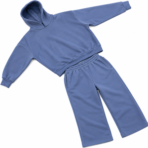 Ensemble de survêtement décontracté pour homme bleu poussière, comprenant un sweat à capuche uni et un pantalon de survêtement large, 2 pièces, style streetwear - Product Image 3