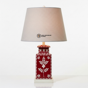 Hand-Painted <b>Red</b> Vase <b>Lamp</b> with Classic Fabric Shade Traditional Decorative Table <b>Lamp</b> with Floral Pattern - Product Image 1