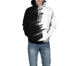 เสื้อฮู้ดพิมพ์ลายขาวดำแบบยูนิเซ็กซ์ ทรงปกติ สวมใส่สบาย ผลิตจากผ้าโพลีเอสเตอร์ถัก เหมาะสำหรับใส่ในฤดูใบไม้ร่วง แบบซับลิเมชั่น - Product Image 3