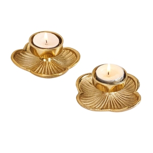 Nordic Style Gold Leaf Votive Candle Holders <b>Set</b> Of 2 Metal Table Decorative Tealight Stand for Christmas Wedding Diwali Decor - Product Image 4