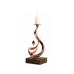 Porte-bougie en laiton avec design en spirale, base en bois, décoration d'intérieur, porte-bougie en métal - Product Image 6