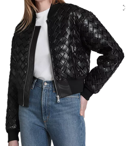 Chaqueta Bomber de Cuero Tejido Negro para Mujer SBEA IMPEX, Chaqueta de Cuero Genuino Texturizado y Elegante con Cierre, Impermeable, Estilo Cafe Racer - Product Image 5