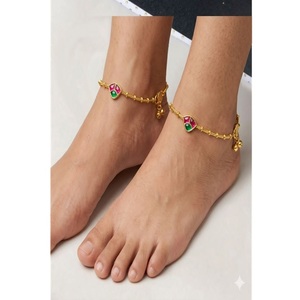 Simple Premium Quality <b>Gold</b> Plated Stainless Steel Jadau Kundan Moissanite Trendy <b>Anklet</b> Women Party Daily Wear Collection - Product Image 2