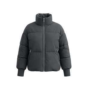 Women's Quilted Jacket Black Full Sleeve Stand Collar Zipper Closure Winter Thick Polyester Filling Short Length - Product Image 1