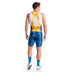 Cuissard de cyclisme ajusté pour homme en Spandex et Polyester, séchage rapide, imprimé bleu-orange, pour adulte, longueur courte - Product Image 3