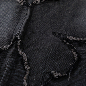 Men's Washed Denim Jacket <b>Turn</b>-Down Collar Zipper Closure Casual Loose Fit Solid Color Frayed Detail Autumn Outerwear - Product Image 5
