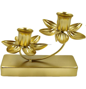 Bougeoir conique en fer avec sculpture de feuille de ginkgo pour table à manger de mariage doré 1 tasse 1 feuille maison et jardin - Product Image 4