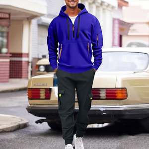 Hoodie Sets for Men Quarter <b>Zip</b> Cargo Sweatshirts & Sweatpants Tracksuit 2 Piece Set Winter Fleece Lined Sweatsuits with Pockets - Product Image 4
