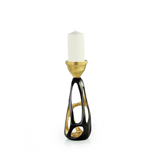 Modern Iron <b>Black</b> Gold Dual Tone Handmade Christmas Candle Holder Set of 3 Abstract Hollow Geometric Metal Stand for Home Decor - Product Image 3