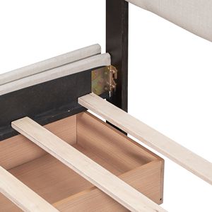 Letto a piattaforma imbottito Queen Size con testiera classica e tessuto di lino a 4 cassetti; Nessuna molla a scatola necessaria - Product Image 4