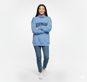 Women's Yellow Oversized Turtleneck Sweatshirt With Forward Letter Print Drop-Shoulder Long Sleeve Knitted Casual <b>Top</b> - Product Image 3