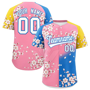 Maillot de baseball personnalisé à motif fleurs de cerisier, entièrement imprimé, en polyester respirant, unisexe, pour adulte, tenue d'équipe printanière avec fermeture boutonnée - Product Image 5