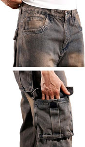 Pantalones Cargo de Mezclilla Marrón para Hombre de Naimat Abbas Industries, Cintura Alta, Corte Relajado, Múltiples Bolsillos, Impermeables, Estilo Urbano - Product Image 5