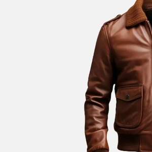 Veste d'hiver en cuir véritable pour homme - Col montant vintage et logo sur le devant, style classique - Product Image 4
