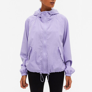 Wholesale Light Weight <b>Zip</b> <b>up</b> Women's Summer Hooded Drawstring Parachute Bomber <b>Jacket</b> - Product Image 4