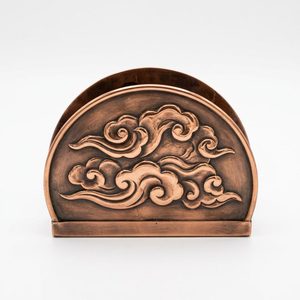 Porta Servilletas de Cobre Antiguo Hecho a Mano, 13 cm, Relieve de Nubes, Baadal Repousse, Decoración para Hogar/Hotel - Product Image 6