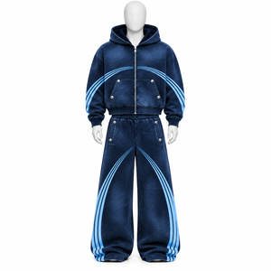 Ensemble de survêtement unisexe personnalisé 2 pièces (hoodie et pantalon) en coton épais délavé à l'acide, style streetwear vintage décontracté - Product Image 1
