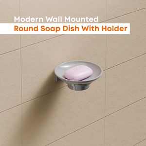 Wall Mounted Double <b>Soap</b> Dish Glass and Metal Dual Layer Round Holder Heavy Duty Bathroom Accessory Set Easy Install No Rust - Product Image 2