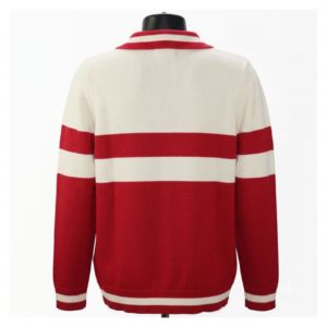 Cárdigan de punto unisex a rayas con cuello vuelto y cremallera completa, estilo vintage, con letras griegas personalizadas para fraternidades y hermandades universitarias. - Product Image 2