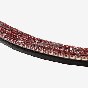 Bracelet de brème de cheval en cuir véritable équine Bling, de qualité supérieure, avec 5 rangées de cristaux rouges et noirs montés, bouton à pression pour fermeture à boucle - Product Image 6