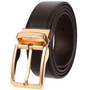 Ceinture en cuir véritable réversible noire avec boucle à ardillon en alliage, ceinture décontractée et formelle pour homme, largeur 1 3/8 pouces - Product Image 6