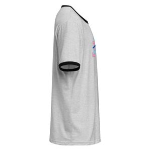 Camiseta Unisex Ringer Gris Jaspeado con Ribete en Contraste, Cuello Redondo, Informal, para Uso Diario, Suave, Cómoda, Estilo Retro, a la Moda - Product Image 4