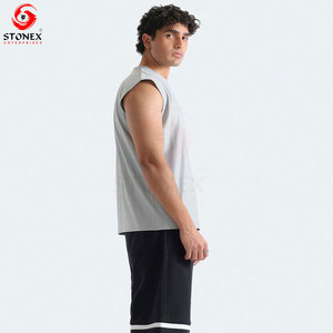 Camiseta sin mangas de poliéster y elastano para hombre, camiseta elástica de secado rápido sin mangas para gimnasio, chaleco transpirable para fitness, para entrenamiento y correr - Product Image 3