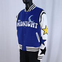 M. Veste universitaire brodée Midnight pour homme, bleu et blanc, style Letterman, veste bomber décontractée avec motif étoiles et lune