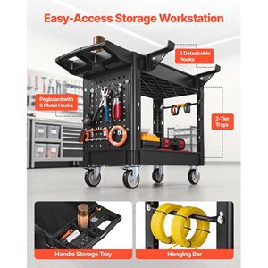 Carrello Multiuso Resistente con Capacità di 250 kg, 2 Ripiani, Ruote Girevoli a 360° e 2 Freni - Product Image 3