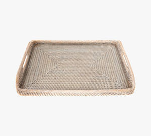 Plateau en rotin blanc naturel lavé, fait main, avec poignées découpées, pour présentation sur table – Vente en gros - Product Image 2