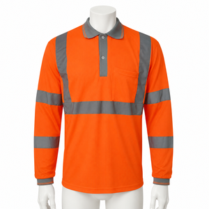 Polo de sécurité haute visibilité réfléchissant à manches longues, uniforme de travail respirant, vêtement de sécurité industriel et de construction avec poche - Product Image 1