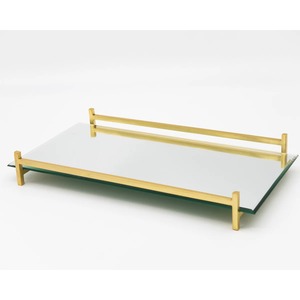 Bandeja rectangular de vidrio para almacenamiento con marco chapado en oro, diseño minimalista, de un solo nivel, para uso en mesa, fácil de limpiar - Product Image 1