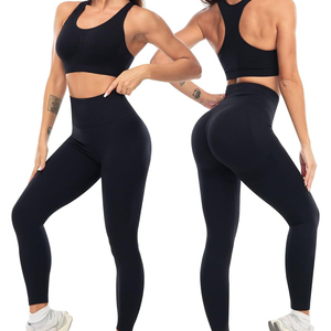 Ensemble de yoga 2 pièces tendance été, marque privée, dentelle, impression logo personnalisée, sans couture, Spandex/Nylon, séchage rapide, short – Vente chaude - Product Image 3