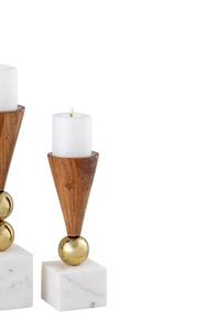 Juego de Portavelas Cónicos de Lujo en Mármol Blanco y Madera, con Base de Metal Dorado en Forma de Bola, Estilo Nórdico Moderno, Centro de Mesa para Bodas y Fiestas - Product Image 4