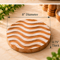 Sous-plats ronds en bois pour plats chauds et casseroles, support de pot moderne ondulé, antidérapant, résistant à la chaleur, pour casseroles, 8 pouces, blanc vieilli