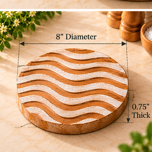 Sous-plats ronds en bois pour plats chauds et casseroles, support de pot moderne ondulé, antidérapant, résistant à la chaleur, pour casseroles, 8 pouces, blanc vieilli - Product Image 5