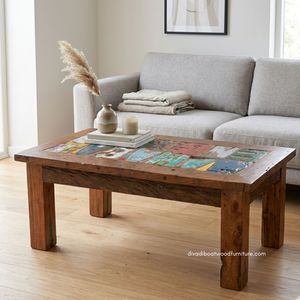 Handcrafted Eco-Friendly Durable <b>Rustic</b> Wooden <b>Coffee</b> <b>Table</b> Reclaimed Boat Wood Antique Original Color Indoor Living Room - Product Image 4