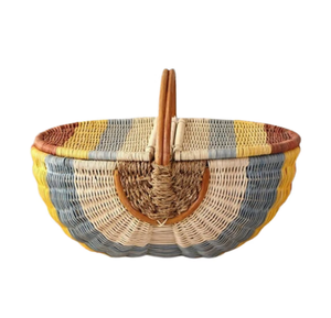 Oval <b>Bamboo</b> Storage <b>Basket</b> With Handle Bohemian Style Handcrafted Multi-Purpose Organizer for Living Room - Product Image 3