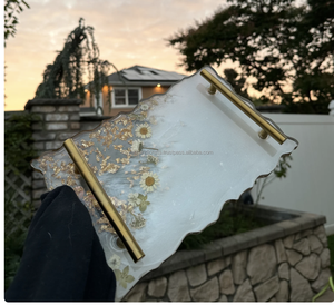 Plateau de service luxueux en résine époxy bleue Plateau de service décoratif élégant pour hôtel de maison d'Inde - Product Image 5